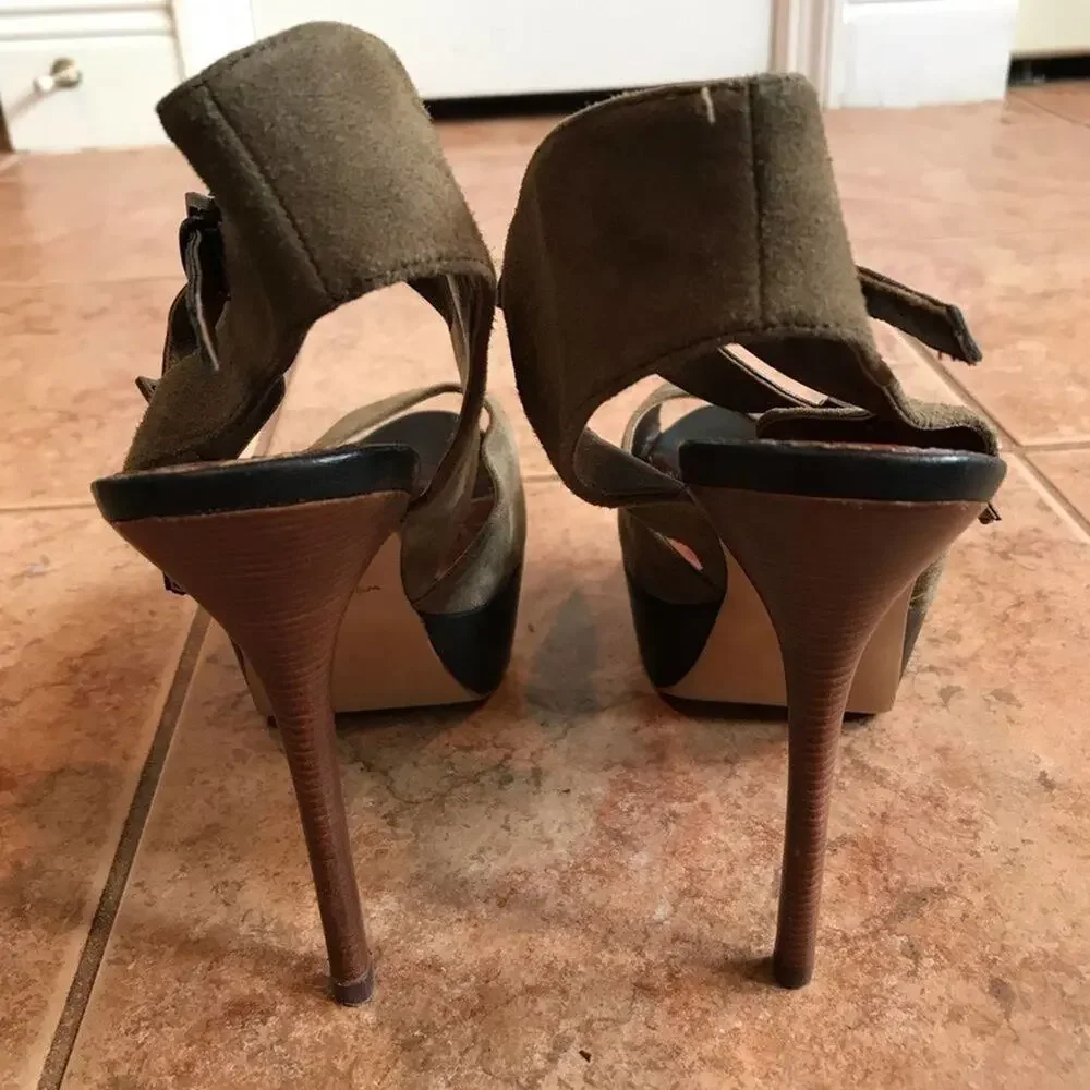 Sam Edelman Olive Green & Black Suede Platform Heels